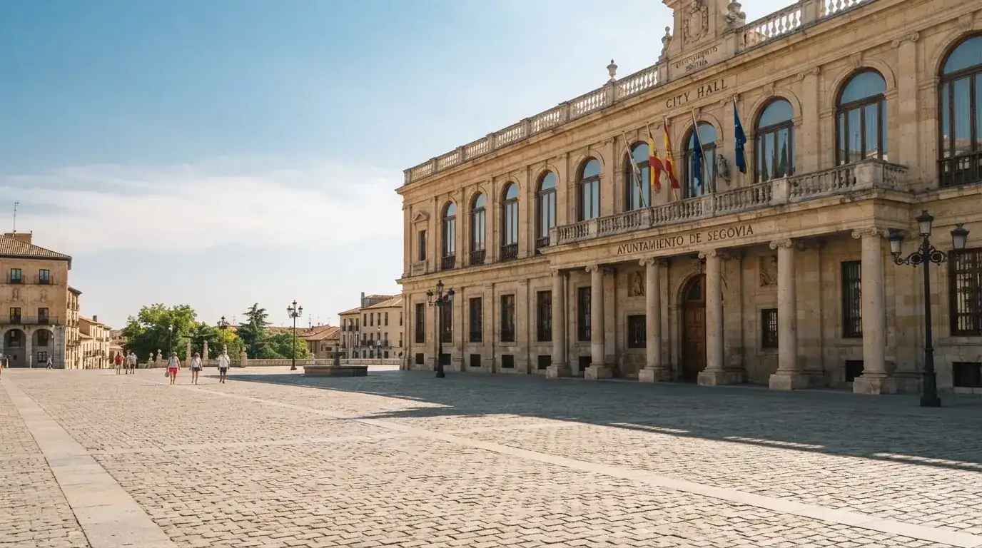 Historická úřední budova s vlajkami na slunečném náměstí — casino okamžitý výběr